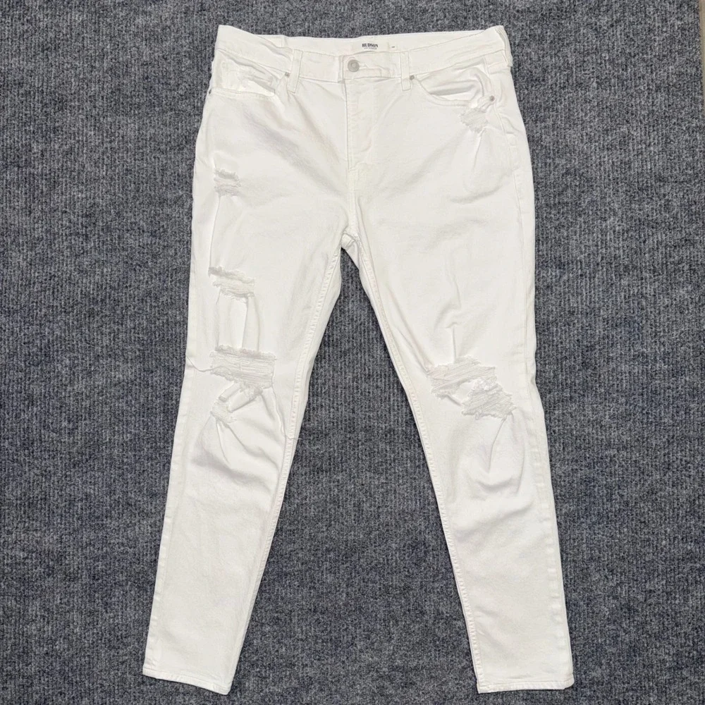 Hudson Zack Skinny Jeans Mens 38 White Distressed Ripped Denim Pants